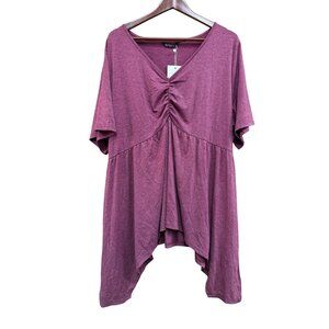 Bloomchic Knit Top Blouse Asymmetric Ruched Short Sleeve Purple 18-20